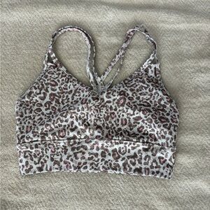 Leopard Print Strappy Sports Bra - Taupe & Pink Spots